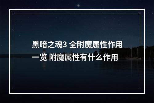 黑暗之魂3 全附魔属性作用一览 附魔属性有什么作用