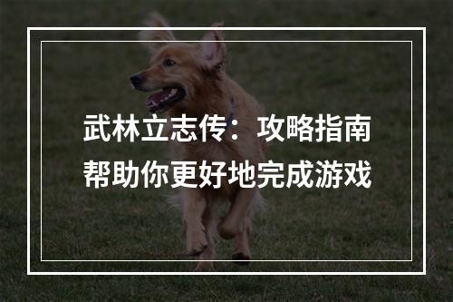 武林立志传：攻略指南帮助你更好地完成游戏