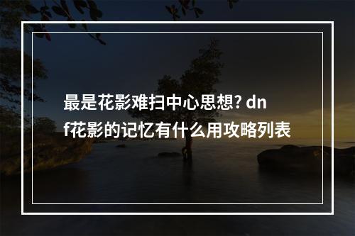 最是花影难扫中心思想? dnf花影的记忆有什么用攻略列表