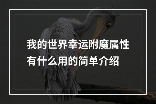 我的世界幸运附魔属性有什么用的简单介绍