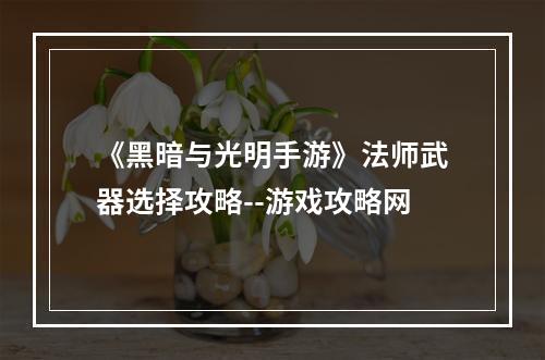 《黑暗与光明手游》法师武器选择攻略--游戏攻略网