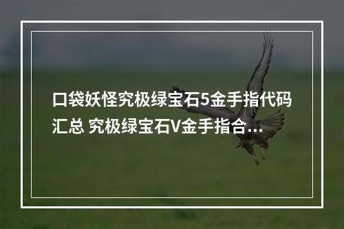 口袋妖怪究极绿宝石5金手指代码汇总 究极绿宝石V金手指合集