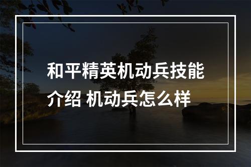 和平精英机动兵技能介绍 机动兵怎么样