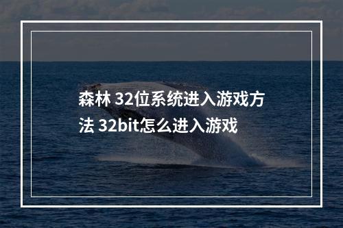 森林 32位系统进入游戏方法 32bit怎么进入游戏