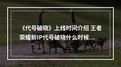 《代号破晓》上线时间介绍 王者荣耀新IP代号破晓什么时候上线