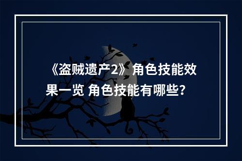 《盗贼遗产2》角色技能效果一览 角色技能有哪些？