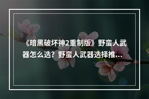 《暗黑破坏神2重制版》野蛮人武器怎么选？野蛮人武器选择推荐