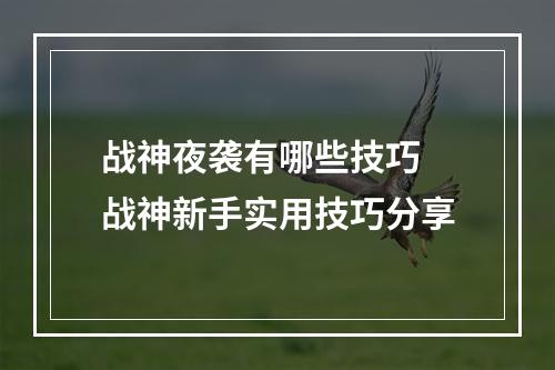 战神夜袭有哪些技巧 战神新手实用技巧分享