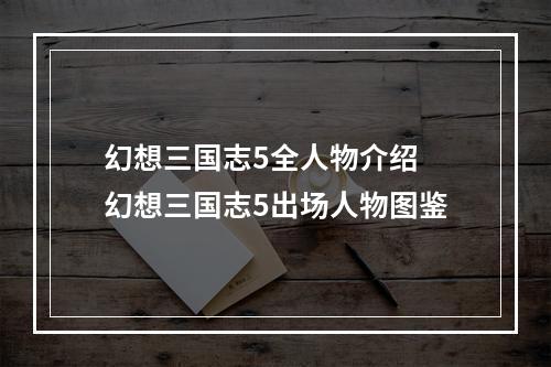 幻想三国志5全人物介绍 幻想三国志5出场人物图鉴