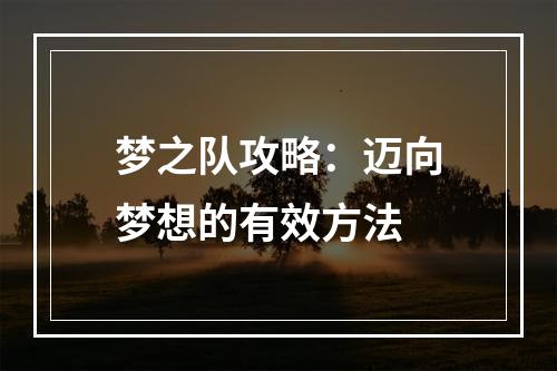 梦之队攻略：迈向梦想的有效方法