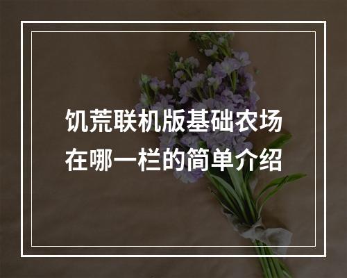 饥荒联机版基础农场在哪一栏的简单介绍