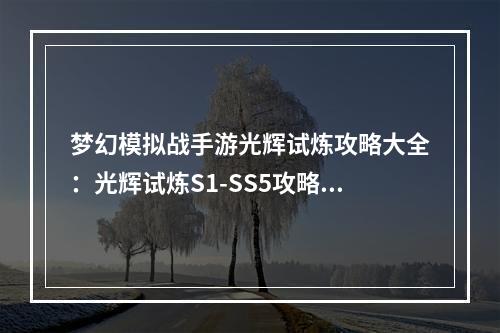 梦幻模拟战手游光辉试炼攻略大全：光辉试炼S1-SS5攻略汇总[视频][多图]--游戏攻略网