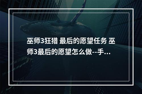 巫师3狂猎 最后的愿望任务 巫师3最后的愿望怎么做--手游攻略网