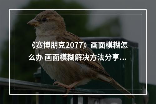 《赛博朋克2077》画面模糊怎么办 画面模糊解决方法分享--安卓攻略网