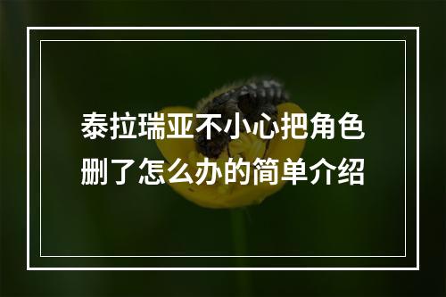 泰拉瑞亚不小心把角色删了怎么办的简单介绍