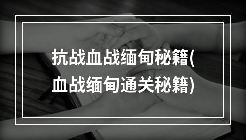 抗战血战缅甸秘籍(血战缅甸通关秘籍)