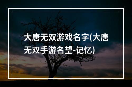 大唐无双游戏名字(大唐无双手游名望-记忆)