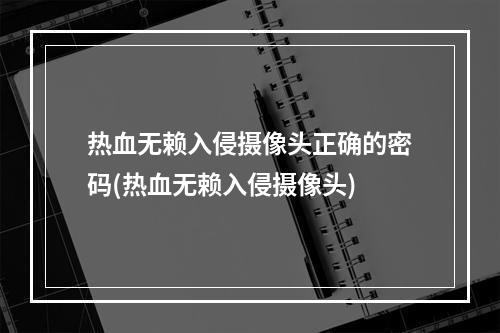 热血无赖入侵摄像头正确的密码(热血无赖入侵摄像头)