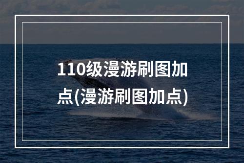 110级漫游刷图加点(漫游刷图加点)