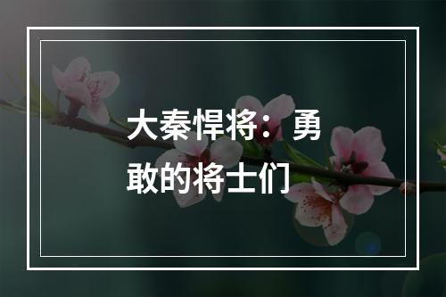 大秦悍将：勇敢的将士们