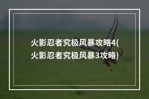 火影忍者究极风暴攻略4(火影忍者究极风暴3攻略)