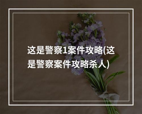 这是警察1案件攻略(这是警察案件攻略杀人)