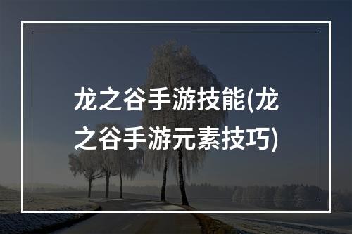 龙之谷手游技能(龙之谷手游元素技巧)