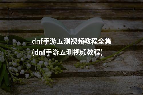 dnf手游五测视频教程全集(dnf手游五测视频教程)