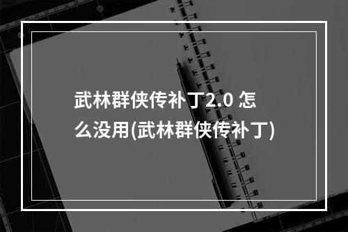 武林群侠传补丁2.0 怎么没用(武林群侠传补丁)