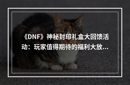 《DNF》神秘封印礼盒大回馈活动：玩家值得期待的福利大放送