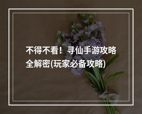 不得不看！寻仙手游攻略全解密(玩家必备攻略)