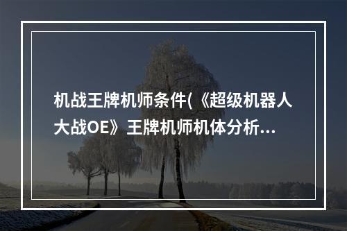 机战王牌机师条件(《超级机器人大战OE》王牌机师机体分析)