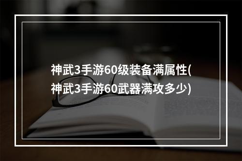 神武3手游60级装备满属性(神武3手游60武器满攻多少)