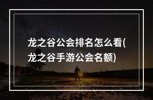 龙之谷公会排名怎么看(龙之谷手游公会名额)