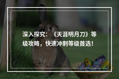 深入探究：《天涯明月刀》等级攻略，快速冲刺等级首选！