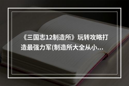 《三国志12制造所》玩转攻略打造最强力军(制造所大全从小白到高手的全面指南)