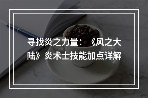 寻找炎之力量：《风之大陆》炎术士技能加点详解