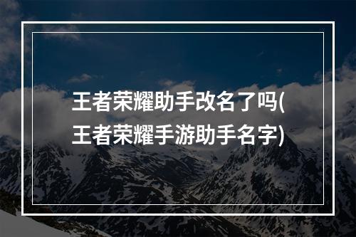 王者荣耀助手改名了吗(王者荣耀手游助手名字)