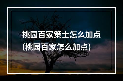 桃园百家策士怎么加点(桃园百家怎么加点)