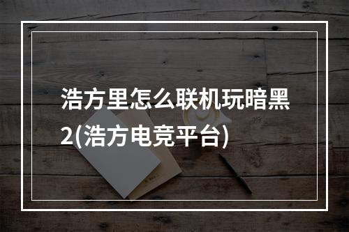 浩方里怎么联机玩暗黑2(浩方电竞平台)