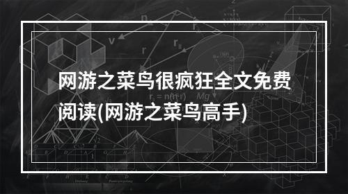 网游之菜鸟很疯狂全文免费阅读(网游之菜鸟高手)