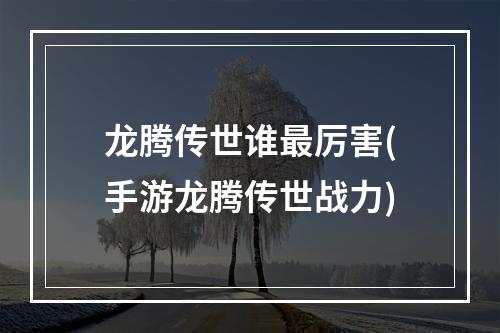 龙腾传世谁最厉害(手游龙腾传世战力)