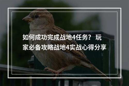 如何成功完成战地4任务？ 玩家必备攻略战地4实战心得分享