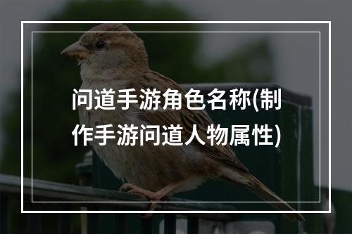 问道手游角色名称(制作手游问道人物属性)