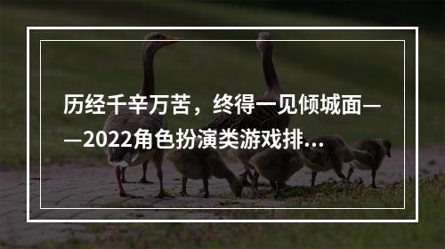 历经千辛万苦，终得一见倾城面——2022角色扮演类游戏排行榜前十名