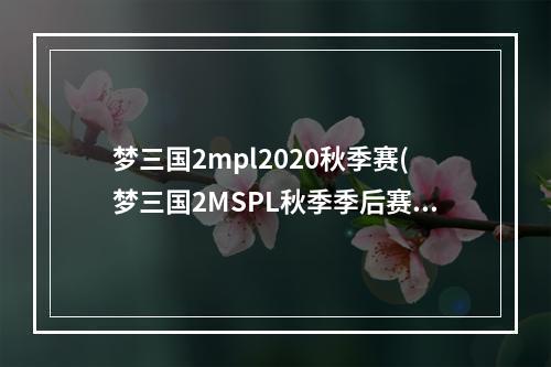 梦三国2mpl2020秋季赛(梦三国2MSPL秋季季后赛赛程公布,四强冲冠征战9.24开启)