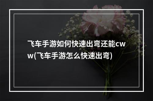 飞车手游如何快速出弯还能cww(飞车手游怎么快速出弯)