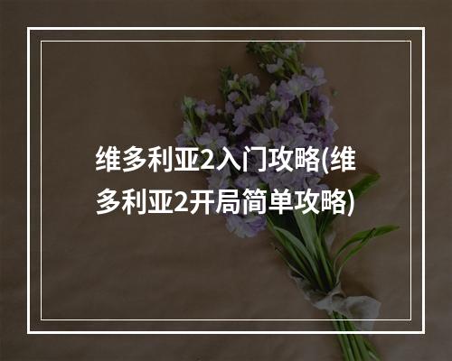 维多利亚2入门攻略(维多利亚2开局简单攻略)