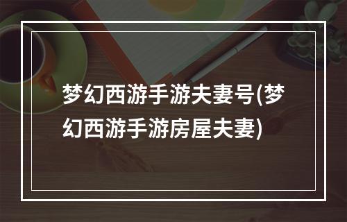 梦幻西游手游夫妻号(梦幻西游手游房屋夫妻)