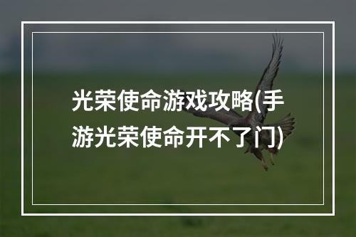 光荣使命游戏攻略(手游光荣使命开不了门)